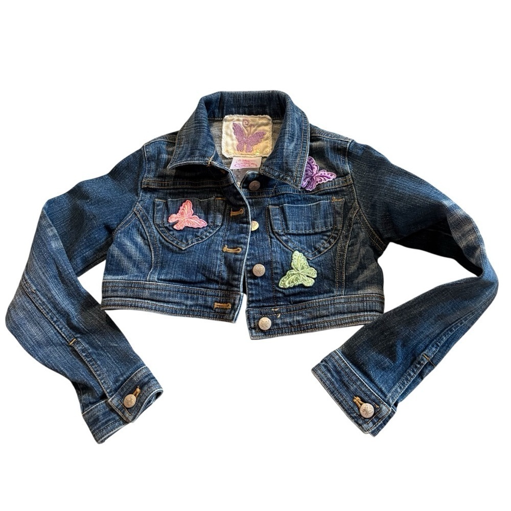 Vintage Disney Store Fairies Tinker Bell Cropped Denim Jean Jacket Medium 7/8
